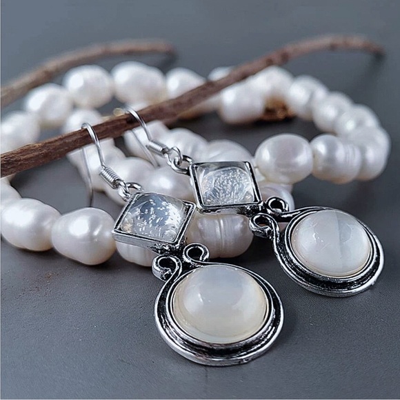 Any 4/$25! Silver Moonstone Gem Drop Earrings - Picture 3 of 6